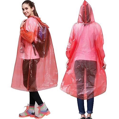 HACER Disposable Raincoat Poncho with Hood Water Resistant Rainwear Barsaati for Outdoor Travel Men Women (Red, Pack of 1)