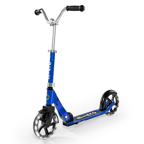 Micro Scooters | Cruiser LED Children's Scooter | Handlebar Adjustable | Lightweight | Light Up Wheels | Foldable | 6-12yrs | Boys & Girls | Blue
