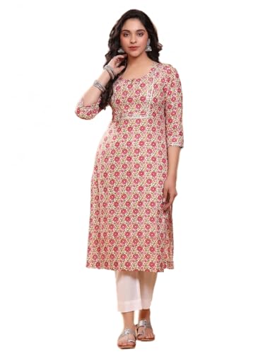 miss fame Women's Cotton Floral Printed Straight Kurta - (Multicolor, Small)