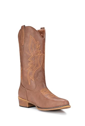 IUV Cowboy Boots For Women Western Boots Cowgirl Boots Pull On Pointy Toe Mid Calf Boots