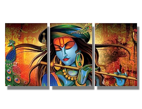Wall Art for Living Room Lord Krishna Canvas Art Wall Decor Hindu God Modern Office Wall Art India Paintings for Bedroom Framed Art Ready to Hang for Home Decorations 16X24X3 INCH