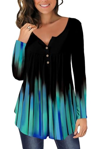 onlypuff Womens Beautiful Tunic Tops V Neck Henley Shirts Ruffle Casual Long Sleeve T-Shirts