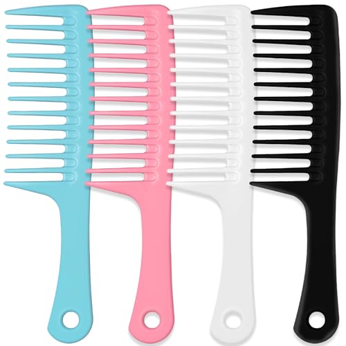 MODENGKONGJIAN 4PCS Wide Tooth Detangling Comb, Large Hair Styling Comb for Curly, Wet, Long Hair (Multi-colored, Polypropylene, Handgrip)
