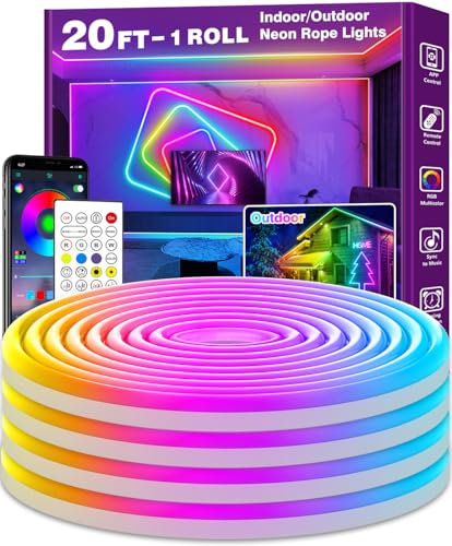 AILBTON 20Ft Neon Rope Lights,Flexible Led Rope Lights Control with App/Remote,Multiple Modes Rope Lights,IP65 Outdoor RGB Led Neon Lights,Music Sync Gaming Led Neons Light Strip for Bedroom Decor