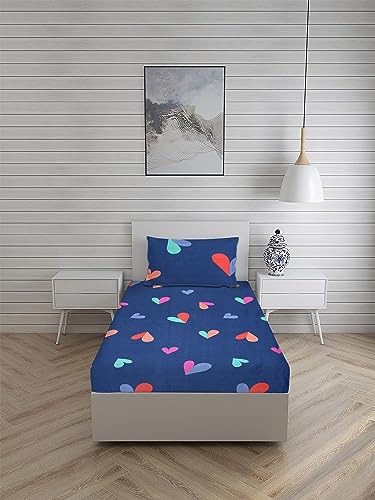 YAZLYN COLLECTION Double bedsheet with Elastic Fitted for Queen Size beds, Featuring a 180 TC 100% Cotton Printed Design, Along with 2 Pillow Covers, fit Up to 8 inch Mattress (62X78 inch)