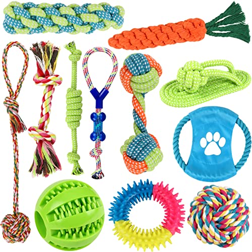Jasonwell Dog Toys for Puppy Teething -12Pack Dog Chew Toys Puppy Ball Interactive Pet Dog Toothbrush Dog Toys with Rope Toys Dog Toy Set