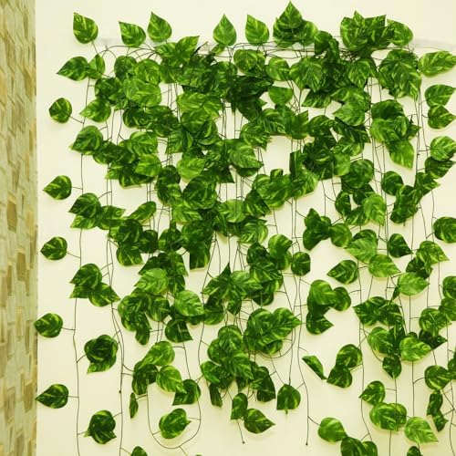 Akaar Polyester Artificial Plants Leaves Money Plant Greenery Hanging Vine Creeper Home Decor Door Wall Balcony Decoration Party Festival Craft(7.2Ft) - Pack Of 1