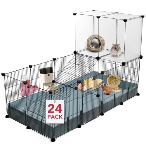 VISCOO 24 Panels Small Animal Playpen,Pet Playpen,C&C Cage for Guinea Pigs,Puppy Play Pen,Baby Chicken Cage,Indoor Outdoor Portable Metal Wire Yard Fence with Waterproof Mat