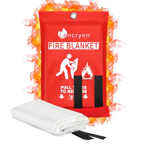 Lancryen 2025 Emergency Fire Blanket, Fire Extinguisher Blanket, Fire Suppression Blanket, Flame Retardant Towel Fire Safety Cloth for Home, Kitchen, School, Grill, Car, Office, Warehouse(40” x 40”)