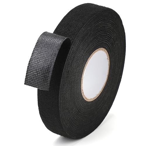 Wiring Harness Loom Insulating Tape, 19MMx25M Black Fabric Cloth Electrical Tapes Adhesive Heat Resistant, Strong Felt Wires Noise Damping Cable Looms Tape for Cars Auto Vehicle Motorcycle Cable Fixed