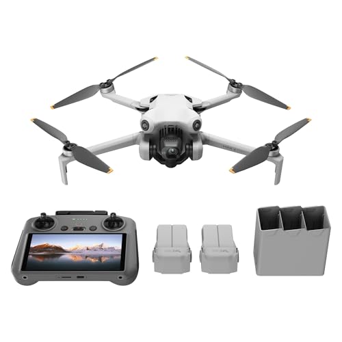 DJI Bundle avec Mini 4 Pro Fly More avec RC 2 (Radiocommande avec Écran), Mini Drone Pliable avec Caméra 4K, Moins de 0,549 lb/249 g, Temps de Vol de 34 min, 2 Batteries Supplémentaires, C0