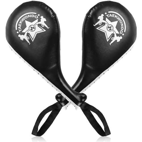 Noamus 2 Pack Taekwondo Kick Pads, Durable Striking Target Paddles, TKD Karate Martial Arts Strike Targets, Kickboxing Training Equipment Sparring Gear for Kids Youth Adult, Black