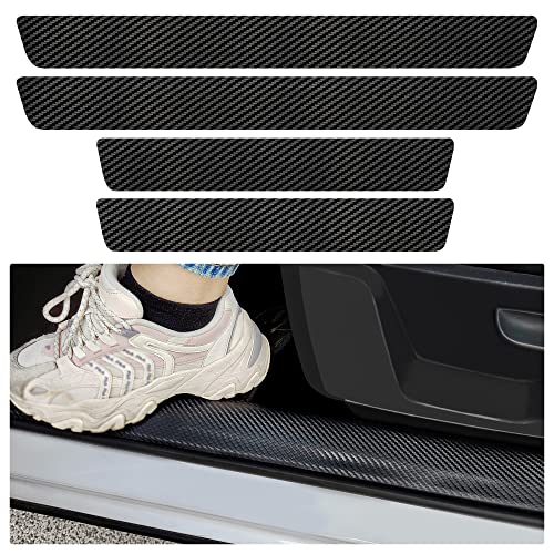 4PCS Carbon Fiber Door Sill Protector, [Premium Line] Anti-Scratch Waterproof Edge Guards, Universal Stickers for Car Truck SUV Front/Rear (Black)