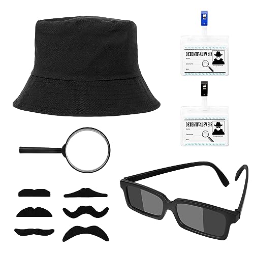 Detective Costume Set, Kids Magnifying Glass Detective Hat Glasses Detective Kit for Role Play Costume Dress up Party Favors