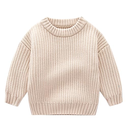 CUATINTUO Toddler Baby Girl Boy Knit Sweater Solid Color Long Sleeve Warm Pullover Tops Fall Winter Clothes (Khaki 1,6 Months)