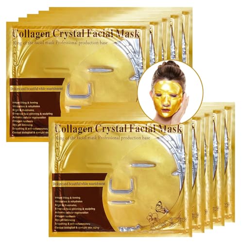 10x Crystal 24K Gold Powder Gel Collagen Face Mask Masks Sheet Patch,Anti Ageing Aging,Skincare,Anti Wrinkle,Moisturising,Moisture,Hydrating,Uplifting,Whitening,Remove Blemishes & Blackheads