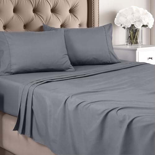 Utopia Bedding Queen Sheet Set - Brushed Microfiber - Soft Bed Sheets for Queen Size Bed Set - Luxury Bedding Sheets with Fitted Sheet, Flat Sheet & 2 Pillow Cases - Deep Pocket (Grey)