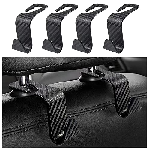 4PCS Headrest Hooks for Car,Cool Carbon Fibre Car Purse Holder Hook Multifunctional Car Phone Holder,Universal Car Interior Accessories Car Hooks for Seat (Carbon Fibre)