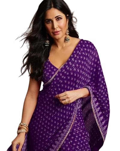 BE4ME.COM Alia Bhatt Wear Bollywood Chiffon Sari - Partywear Saree, Kat-violet, free