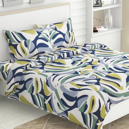 haus & kinder Double Flat Bedsheet with 2 Pillow Covers, Queen Size for Double Bed Sheet, 100% Cotton Flat Double Bedsheets, 144 TC, Palm Paradise