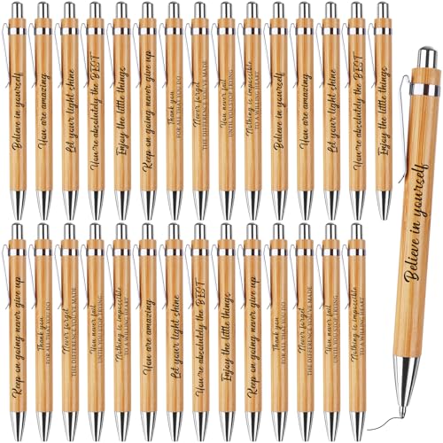 30 Pcs Inspirational Pens, Ballpoint Pens with Inspirational Quotes Stylus, Bulk Motivational Bamboo Wooden Pen, Thank You Pens, Black Ink Gel Pens for Home Office School Supplies