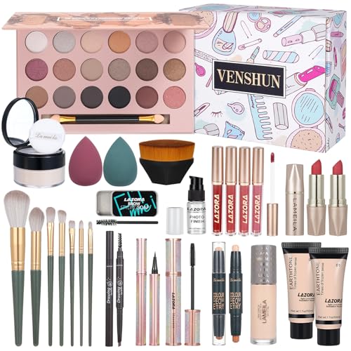 All in One Makeup Kit for Women Full Set Girl Makeup Essentials Set Includes Foundation 18 Color Eyeshadow Palette Lipstick Eyebrow Pencil