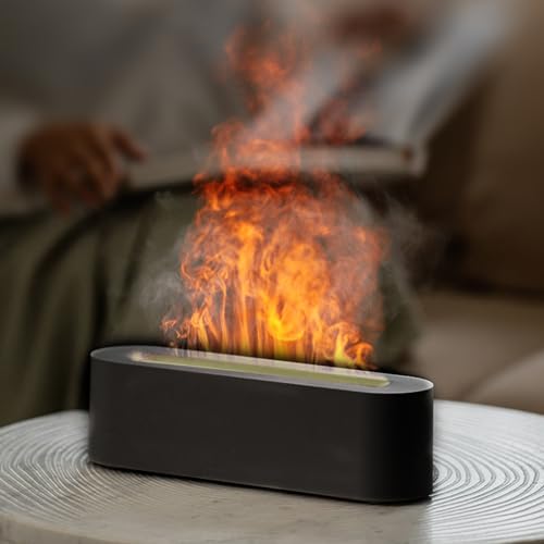 ZYGSEVE Flame Diffuser, Upgrade 7 Colour Lights Essential Oil Diffuser, Super Quiet Aromatherapy Diffuser, Electric Aroma Diffuser, Waterless Auto-Off for Home Office Room, Black