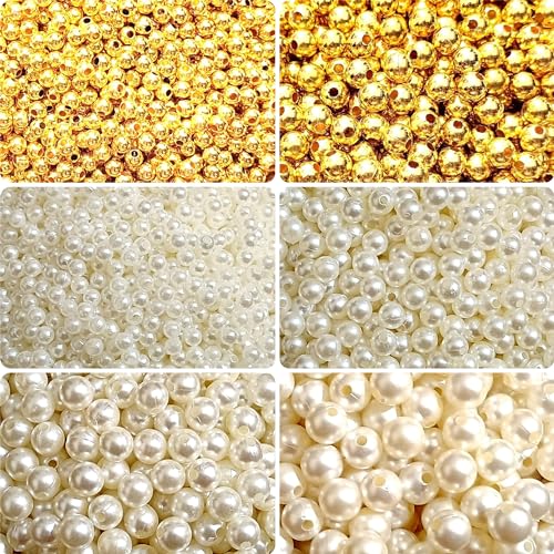 Kwizy Pearl Beads Moti Combo For Jewelry Making 1200 Pcs Acrylic Plastic Embroidery Art And Craft Kids DIY Making Purpose Loose Pearls With Holes For Bracelet Necklace Earring Sewing Crafts Decoration