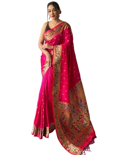 SGF11 Women's Kanjivaram Soft Silk Saree With Blouse Piece 6.3metres (Dark Pink)