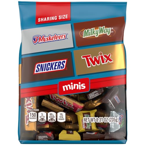 SNICKERS, TWIX, MILKY WAY & 3 MUSKETEERS Minis Milk Chocolate Candy Bars Variety Pack, Sharing Size, 8.31 Oz Bag