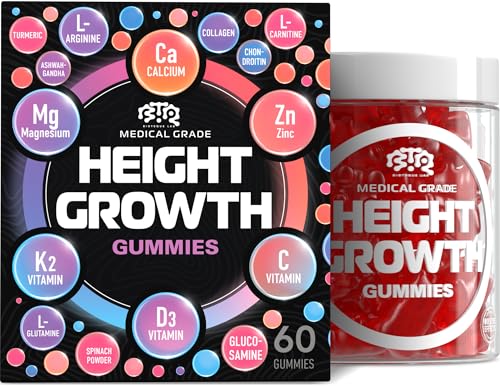Height Growth Increase Gummies Vitamins, Grow Tall Supplement, Calcium, Magnesium, Zinc, Ashwagandha, Glucosamine Multivitamin for Teens, Kids, Adults