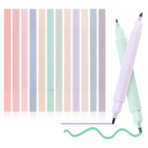 VMUTGA 12 PCS Textmarker Pastell, Doppelseitiges Pastell Ästhetische Textmarker Set, Keine Blutung, Trocknet Schnell, Aesthetic School Stuff, 2 Arten von Federn