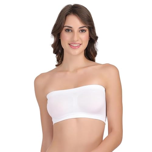 Groversons Paris Beauty Cotton Elastane Non-Padded Non-Wired Strapless Tube Bra(BR209-WHITE-L-B)