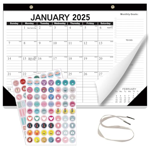 2025-2026 Desk Calendar, 18 Months Large Size 17X12 inch, Runs from January 2025 to June 2026, Monthly Goal, To-do List, Notes, Perfect for Organizing for Office Home (Black)