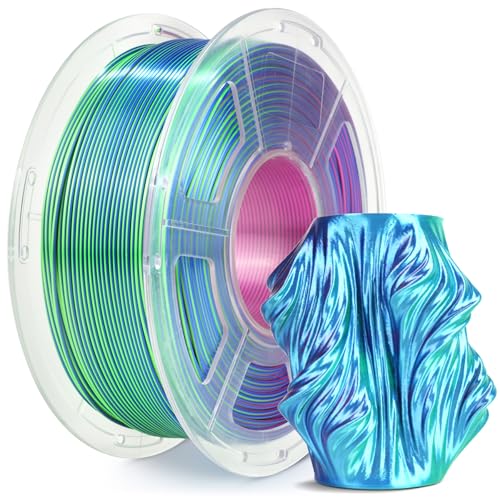 SUNLU Silk PLA Plus 3D-Druckerfilament, dreifarbig glänzendes PLA+-Filament 1.75 mm, Seidentexturen, 360° Enthüllt Viele Farben, Maßgenauigkeit +/- 0.02 mm, 1kg Spule (2,2 lbs), Blau Grün Lila