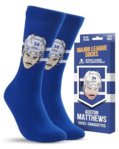 Major League Socks - NHL Toronto Maple Leafs - Auston Matthews - Hockey Fan Holiday Gift Unisex Apparel (Size 7-13)