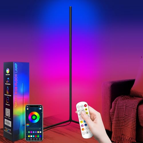 Corner Floor Lamp,64" RGB LED Floor Lamp with 16 Million Colors,DIY Lighting Mode,Modern Standing Lamp with App and Remote Control,Suitable for Living Room Bedroom and Gaming Room