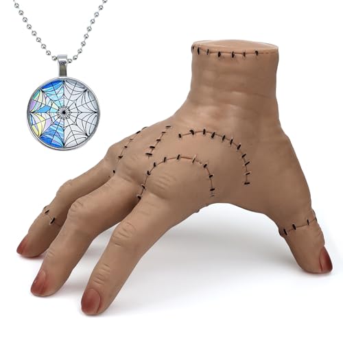 Wednesday Thing Hand Toys Scary Realistic Fake Hand with Necklace Cosplay Costume Party Decorations Halloween Decorations Gift