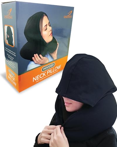 PowerFull Hooded Travel Pillow for Neck Memory Foam, Hooded Travel Neck Pillow for Adults, Comfortable Neck Flight Pillow, Airplane Pillow, & Travel Cushion