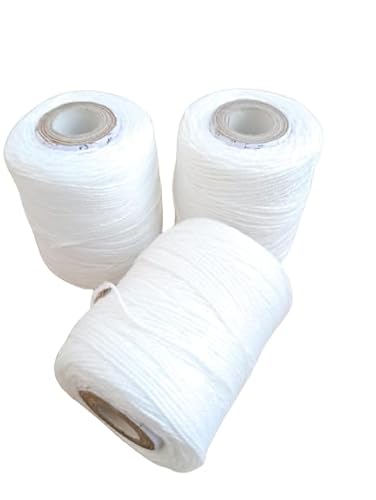 Hookcart 50 Gram Cotton Yarn Thread Roll Unbreakable for Flower Garland Making and Other Crafts, White, Pack of 3