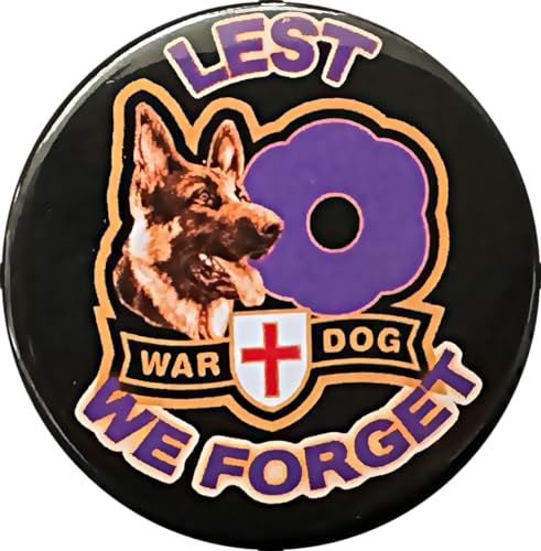 LEST WE FORGET, WAR DOG Animals at War Purple Poppy badge Remembrance Day 38mm BLACK