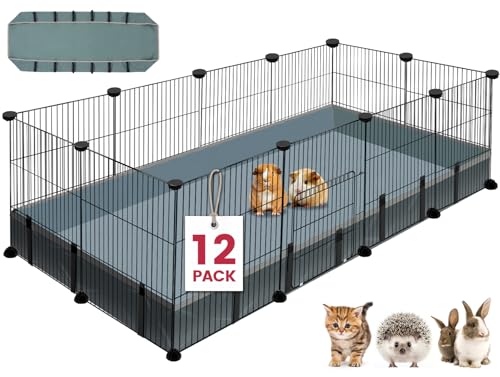 VISCOO 12 Panels Small Animal Playpen,Pet Playpen with Waterproof Mat,C&C Cage for Guinea Pigs,Puppy Play Pen,Bunny Playpen,Indoor Outdoor Portable Metal Wire Yard Fence