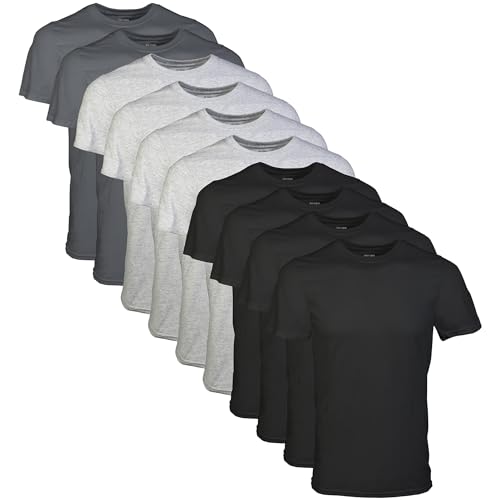Gildan Men's Crew T-Shirts, Multipack, Style G1100, Black/Sport Grey/Charcoal (10-Pack), X-Large