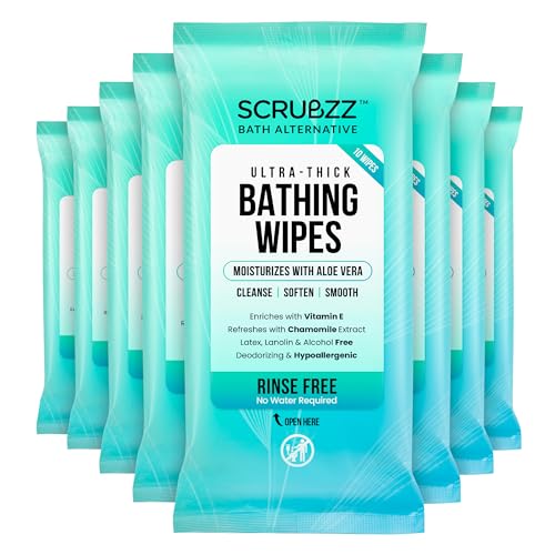 Extra Large Bath Wipes for Adults Bathing No Rinse - 80 Disposable Body Cleansing Wipes for Men, Women & Elderly - Great for Gym, Camping, Post Surgery - Shower Wipes