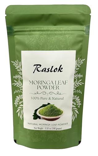 Raslok Moringa Powder | 100% Pure Moringa Leaf NO Stems | Moringa Olifera Powder (3.52 Oz)
