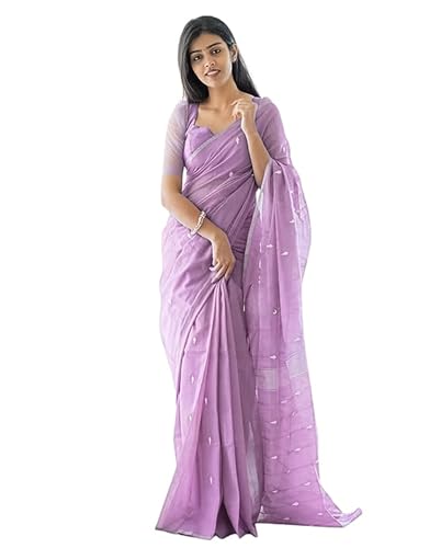 Laavaan Damen Karierter Baumwoll-Seiden-Saree mit ungenähtem Blusenteil (Diwali Special), lavendel, One size