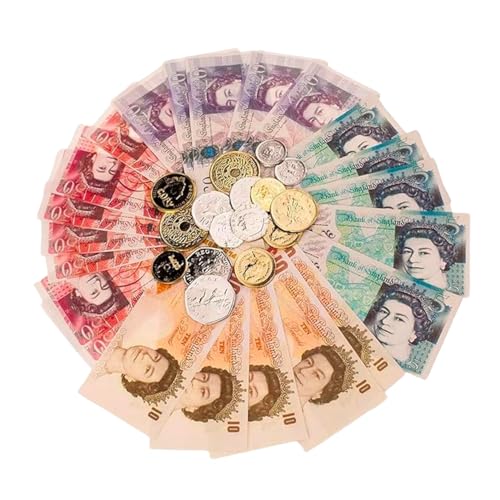 Sterling Pound Play Money - Engage Kids in Educational Learning with Bank, Shop, and Role-Play Set for Literacy, Numeracy, and Pretend Play - UK Fake Toy Cash Notes and Coins (1pk Play Money)