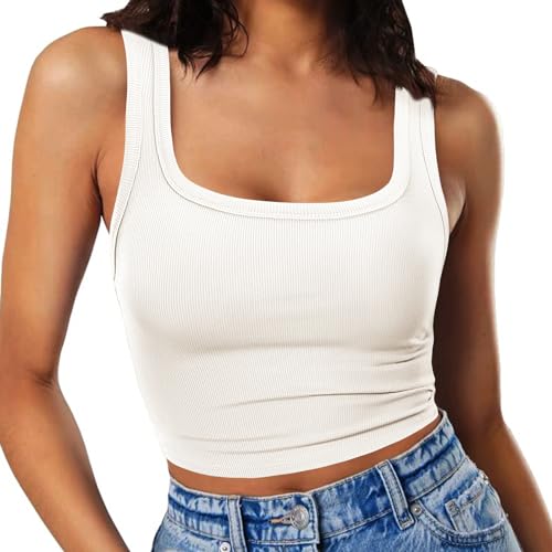 RIROW Tank Tops Women White Crop Summer Ribbed Ahletic Top Ladies Tanks Going Out 2024 New S