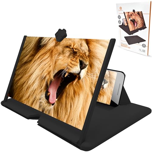 PowerFull 12‘’ Screen Magnifier for Cell Phone Ultra-Clear Mobile Phone Magnifier Projector Screen for Movies and Videos. Easy to Use and Compatible with All SmartPhones