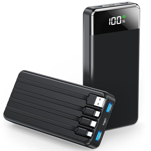 SABANI Portable Charger 35000mAh Power Bank - Portable Battery with 4 Built in Cables, 22.5W Fast Charging Battery Pack Compatible with iPhone 16 15 14 13 Samsung Android Phone etc (1 Pack, Black)